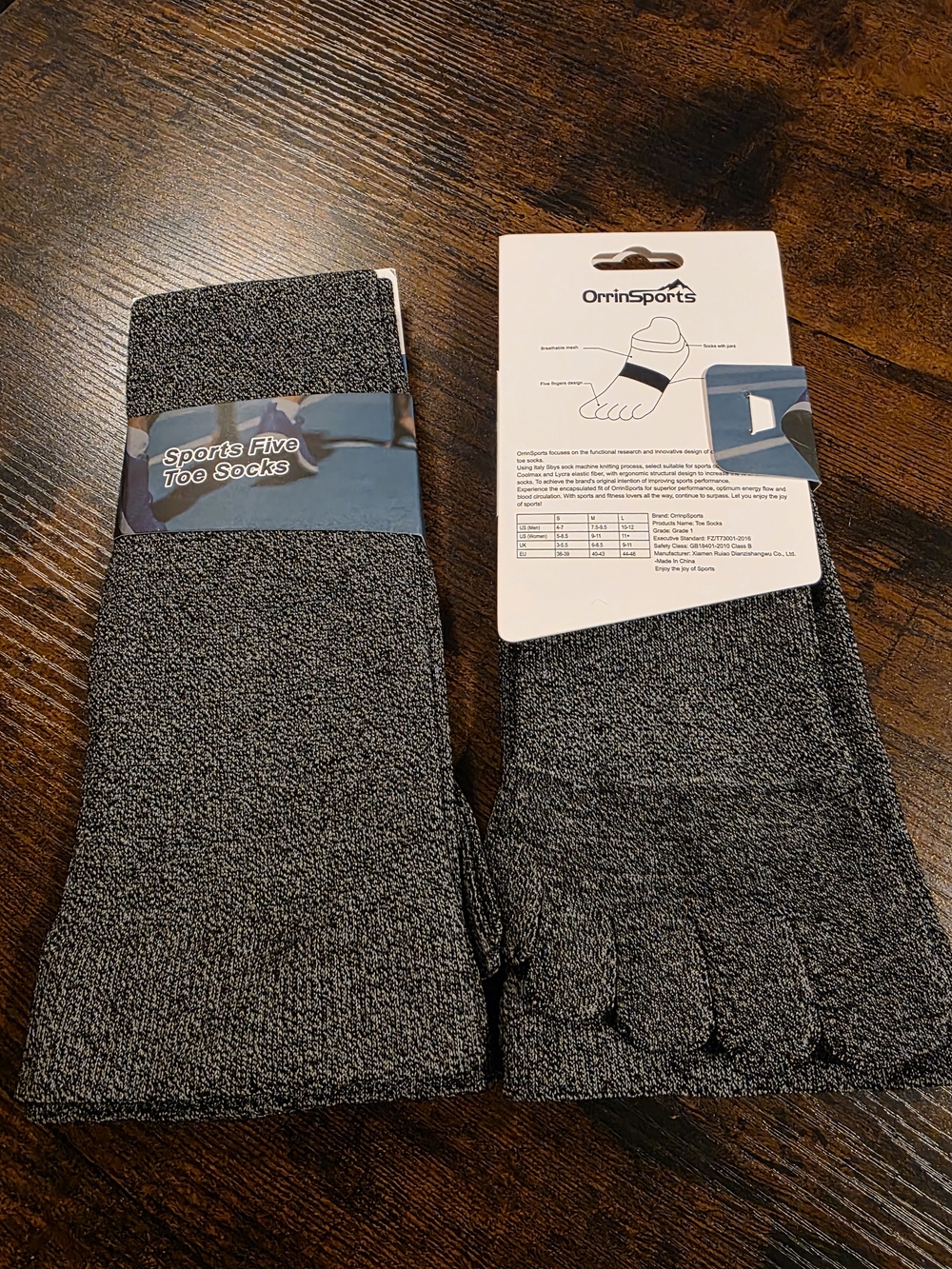 Men’s Five-Toe Socks in Dark Gray Coolmax & Lycra